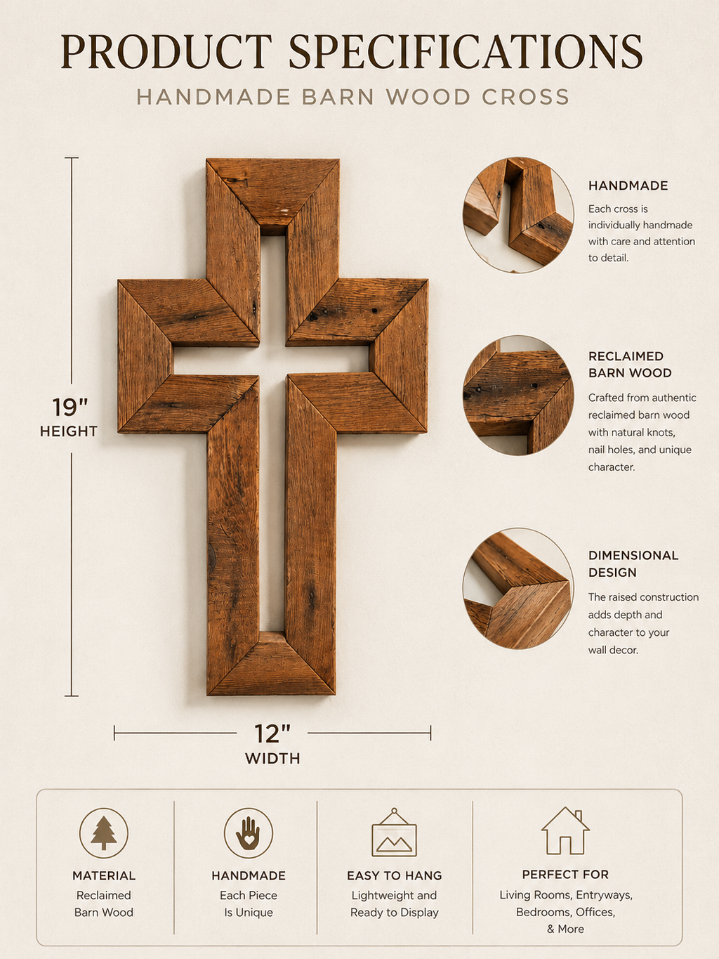 Handmade Reclaimed Barn Wood Cross-111