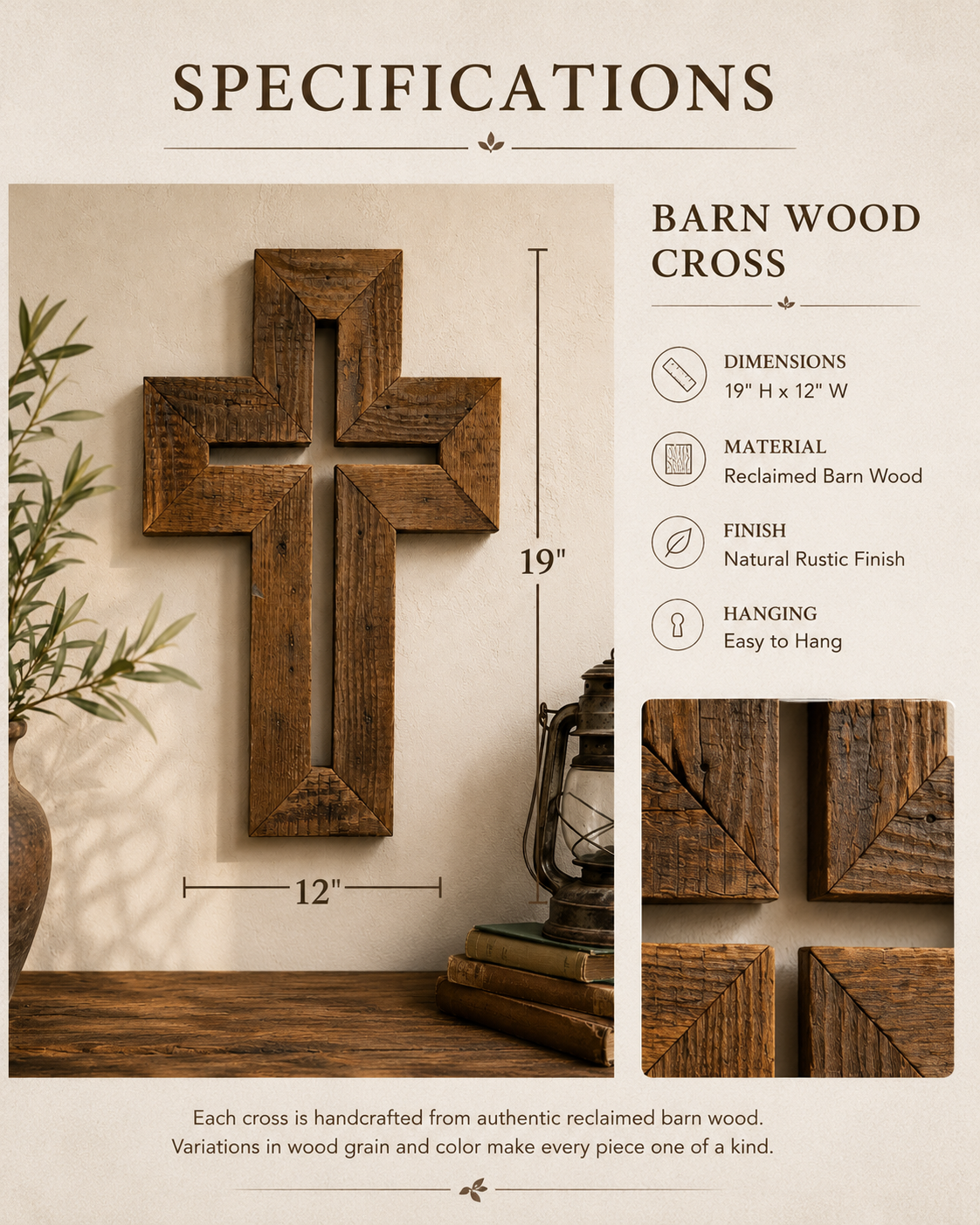 Handmade Reclaimed Barn Wood Cross-116