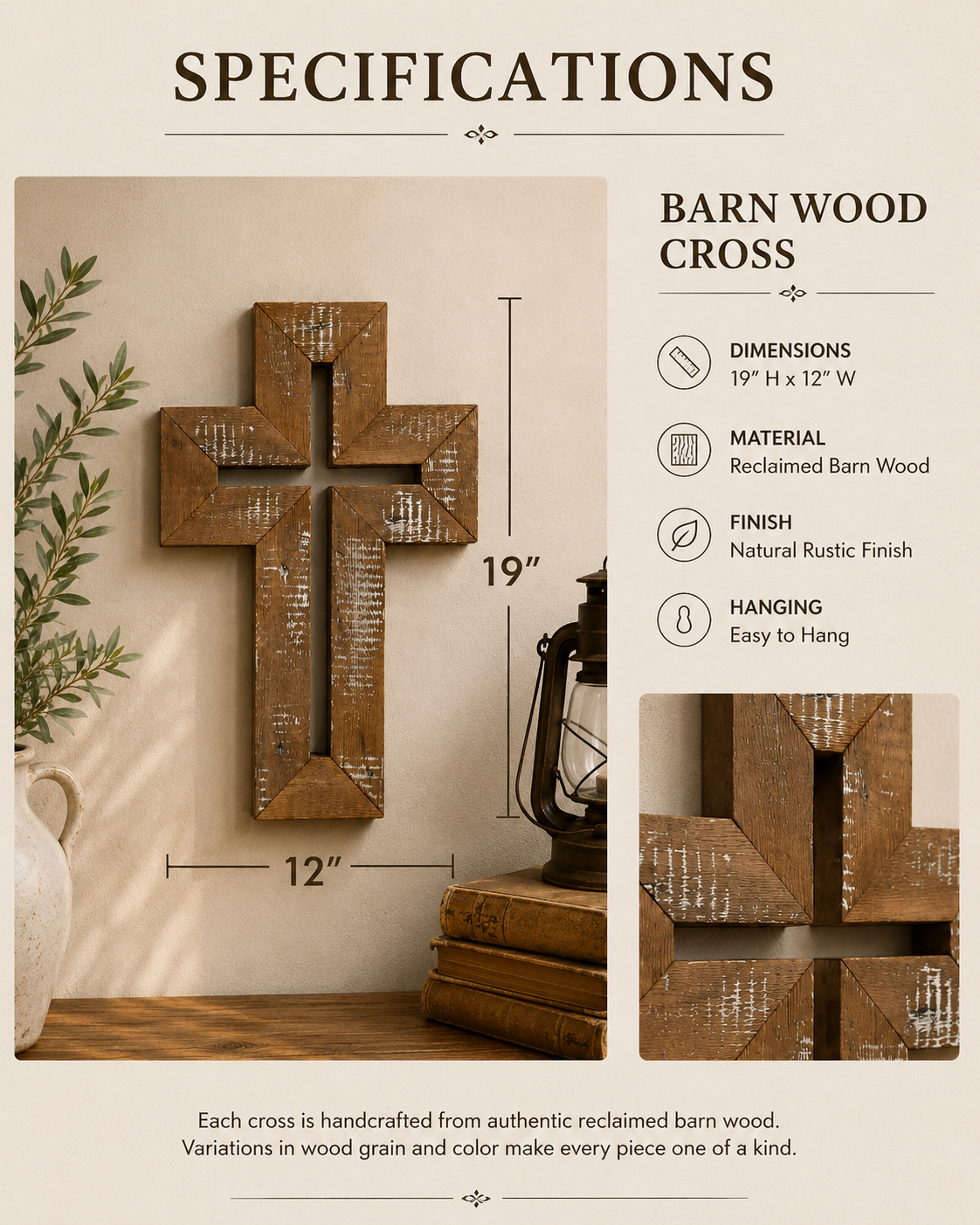 Handmade Reclaimed Barn Wood Cross-128