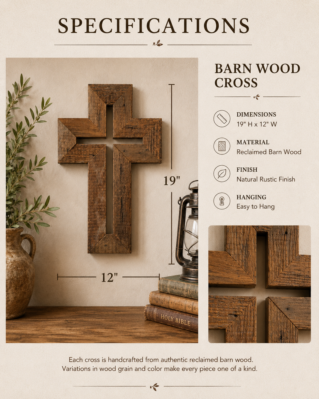 Handmade Reclaimed Barn Wood Cross-119