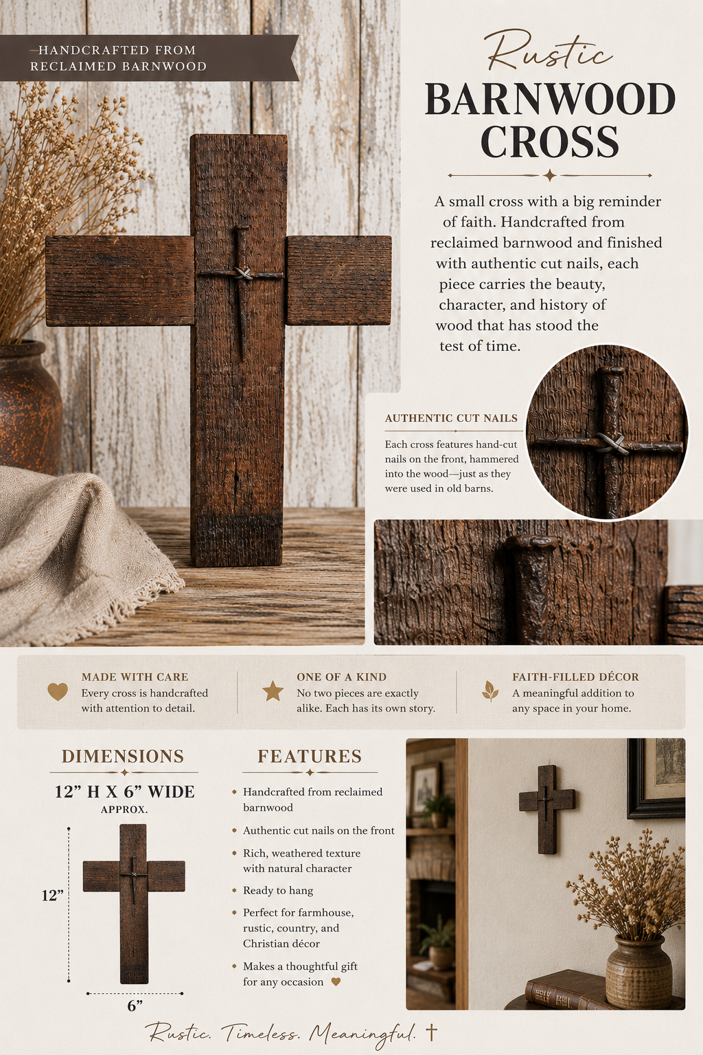 Handmade Reclaimed Barn Wood Cross-SCR 202