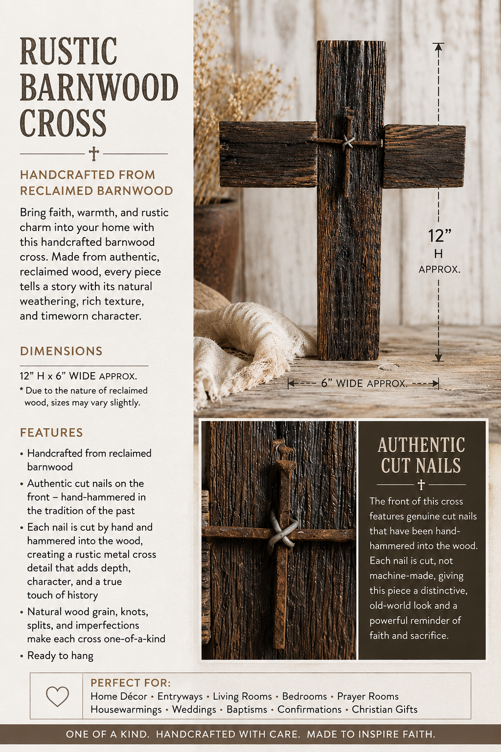 Handmade Reclaimed Barn Wood Cross-SCR 207