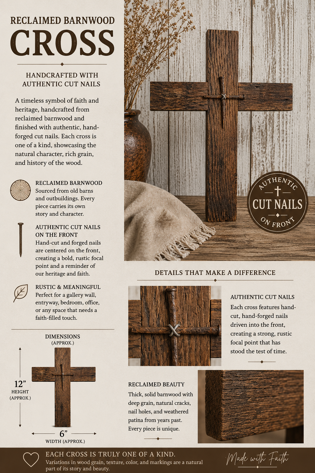 Handmade Reclaimed Barn Wood Cross-SCR 206