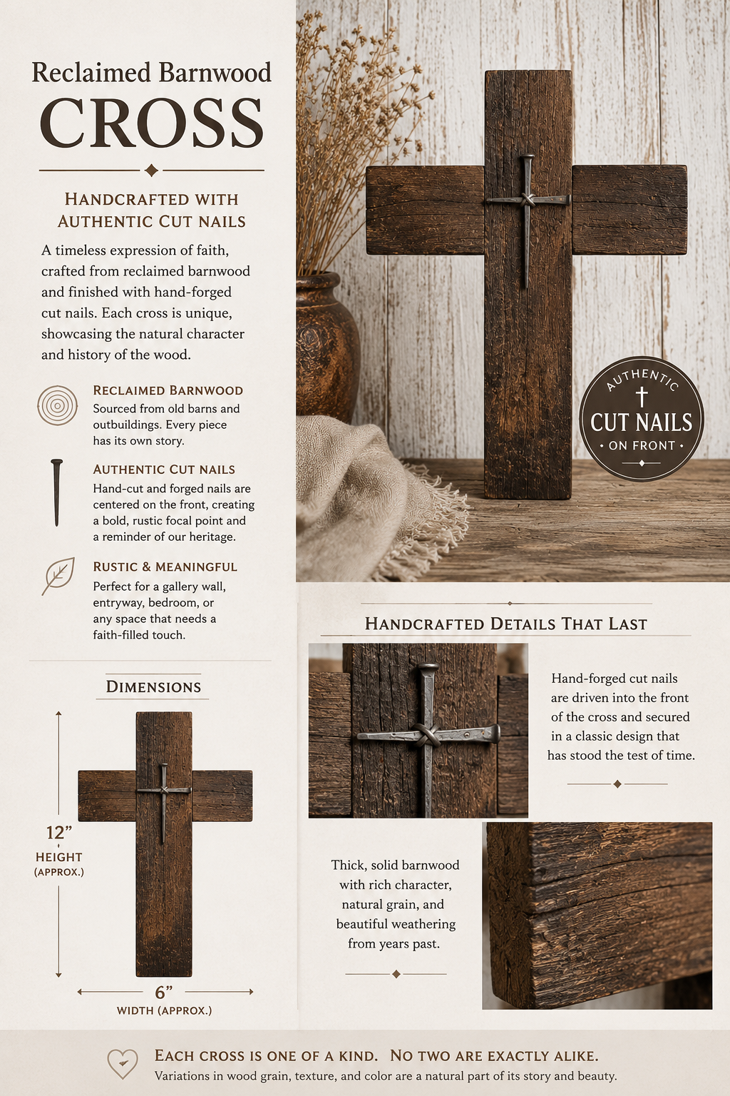 Handmade Reclaimed Barn Wood Cross-SCR 205