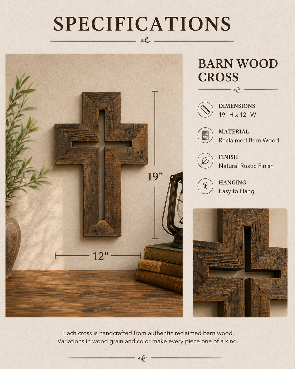 Handmade Reclaimed Barn Wood Cross-134